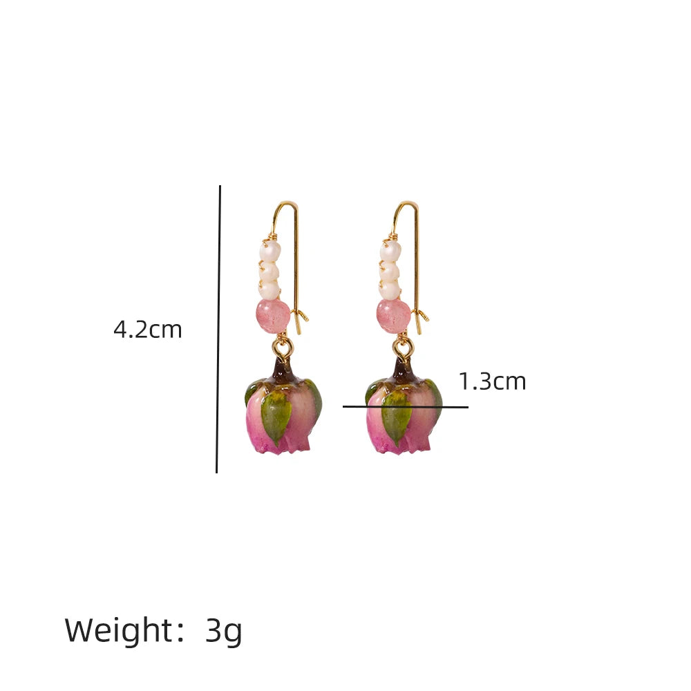 Pearl &amp; Rose Drop Earrings