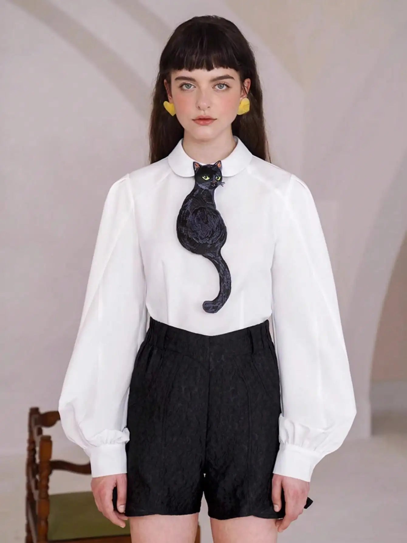 Embroidered Black Cat Tie