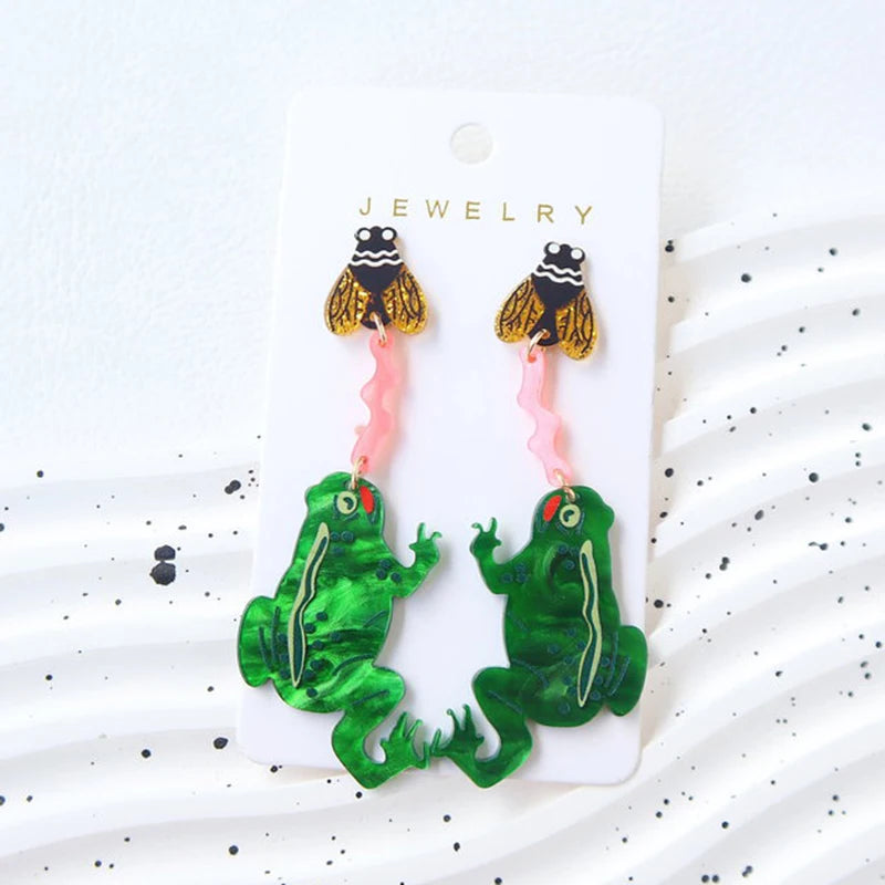 Frogs Catching Bees Acrylic Earrings