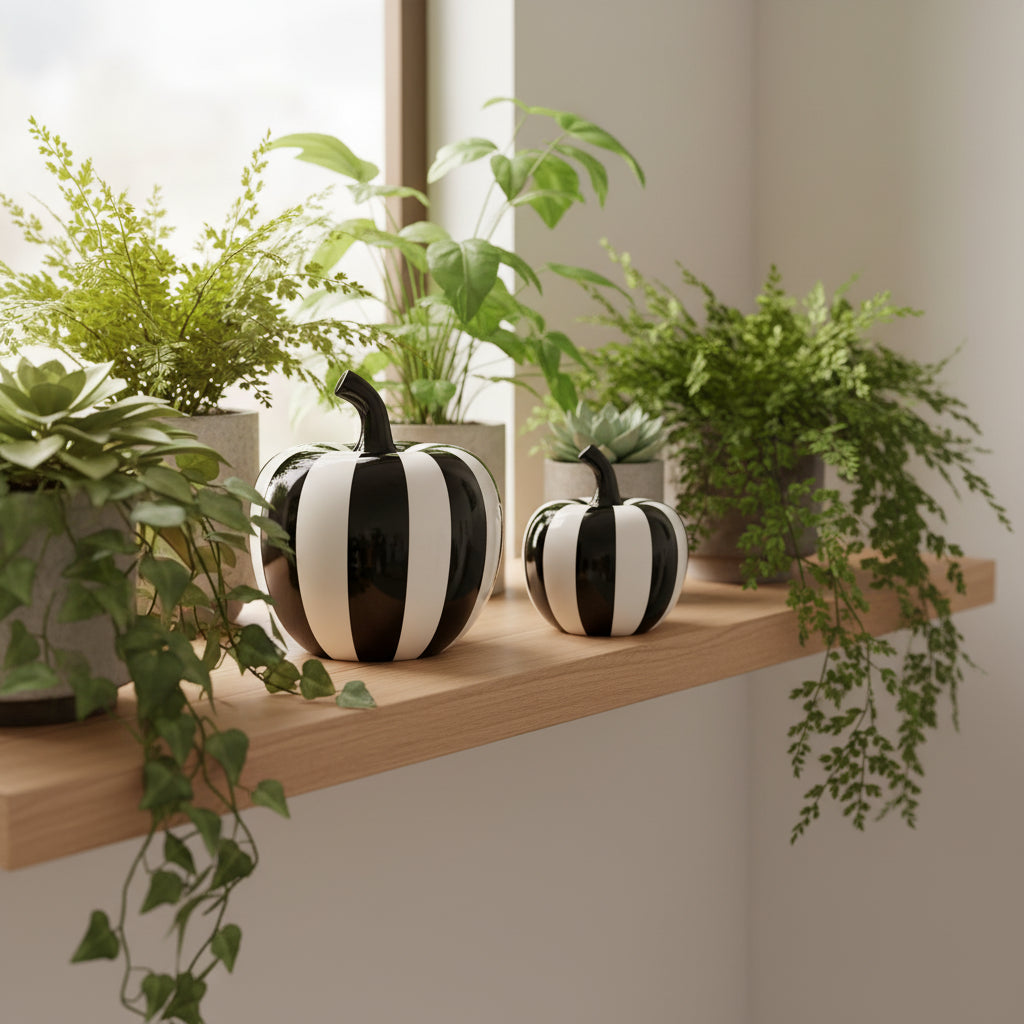 Black and White Striped Fruit Sculpture