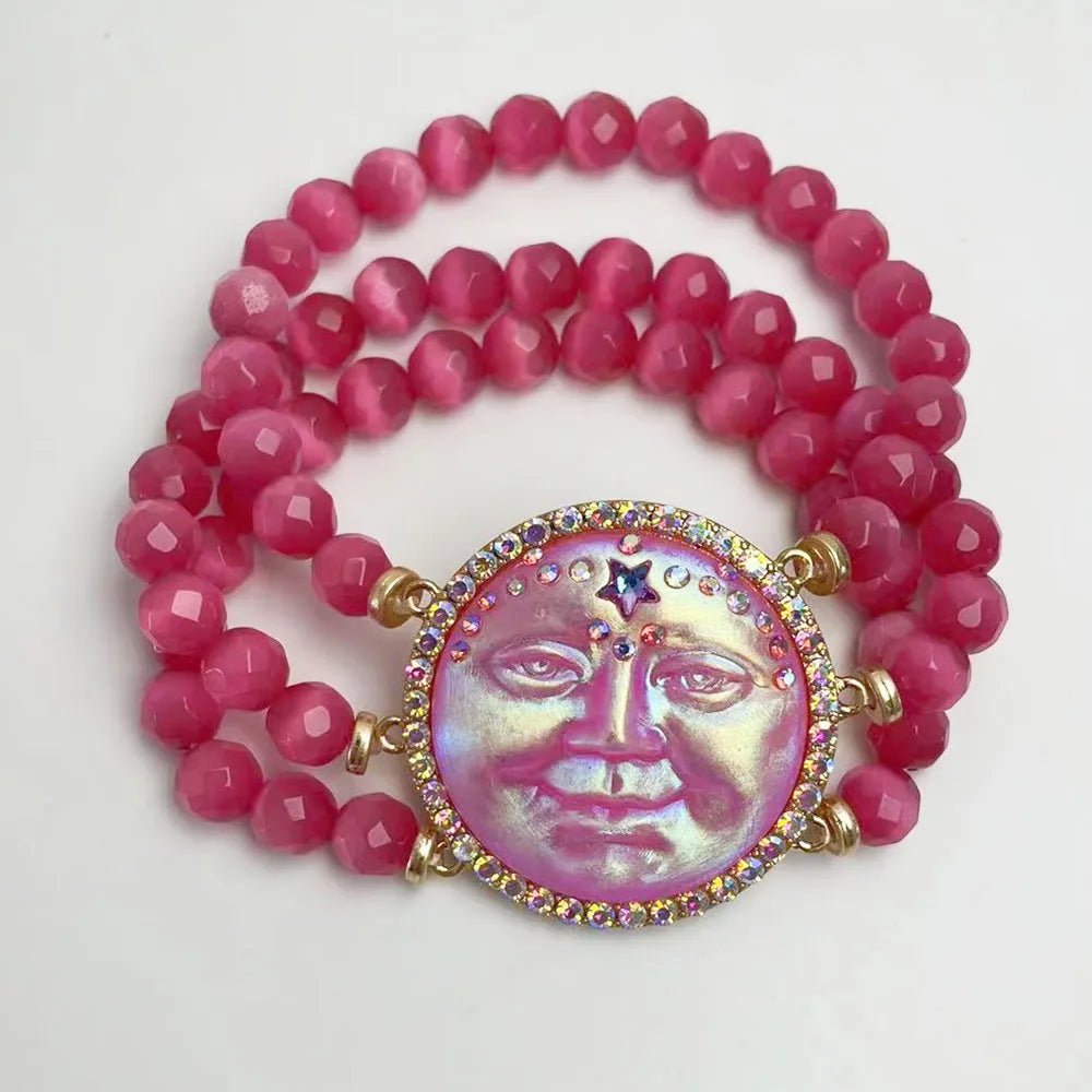 Holographic Moon Face Bracelet - Floral Fawna