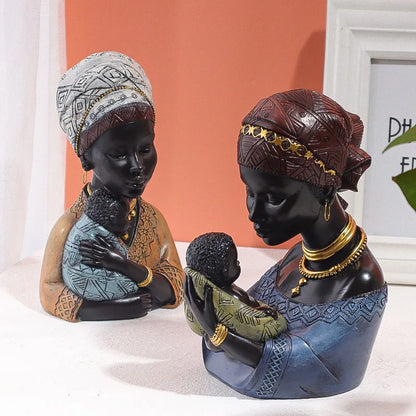 African Mother and Baby Sculpture - Floral Fawna