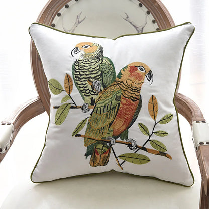 Parrot Embroidered Cushion Cover