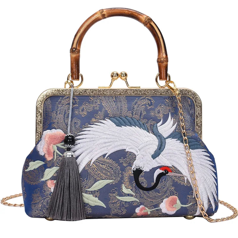 Embroidered Crane Bag