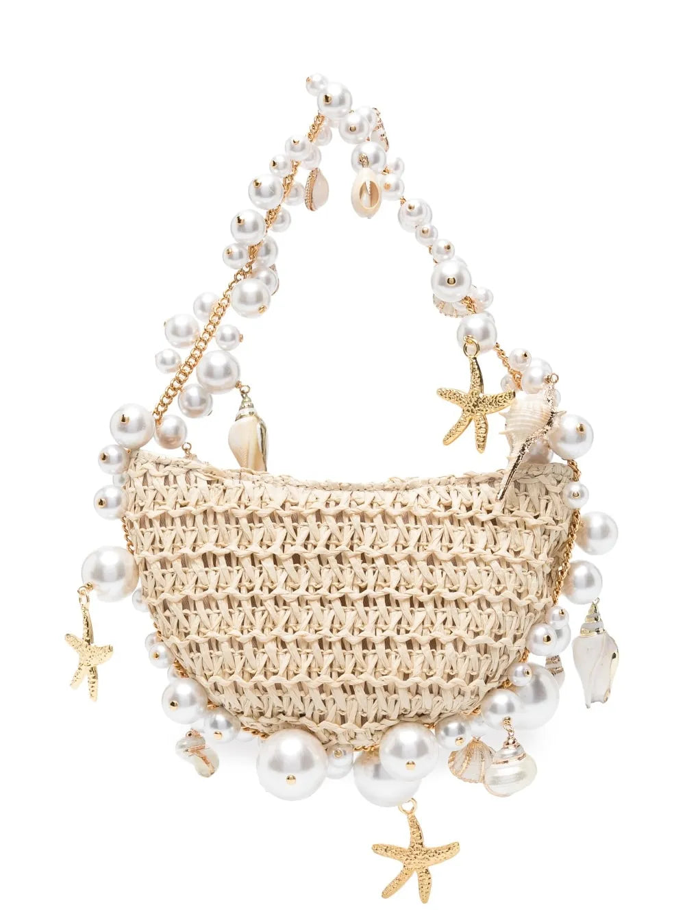 Straw Pearl and Shell Handbag - Floral Fawna