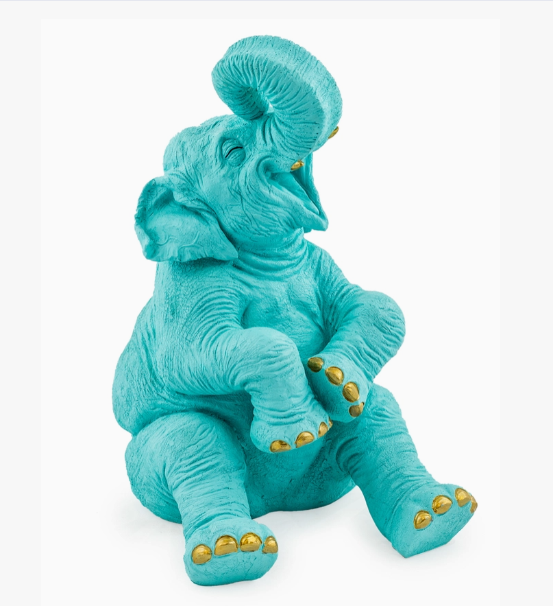 Blue Laughing Elephant Sculpture