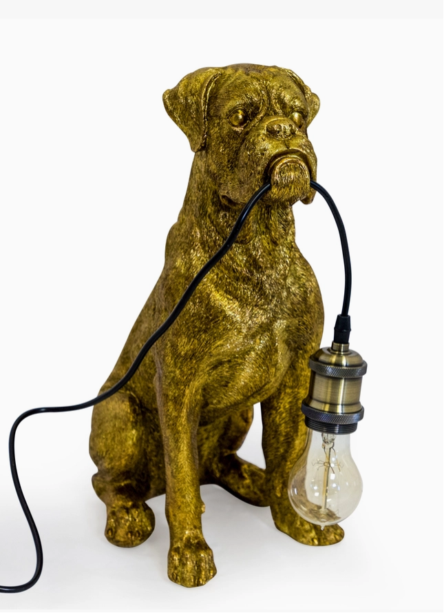 Gold Sitting Boxer Dog Table Lamp