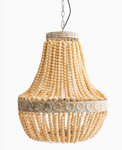 Large Wooden-Beaded Chandelier