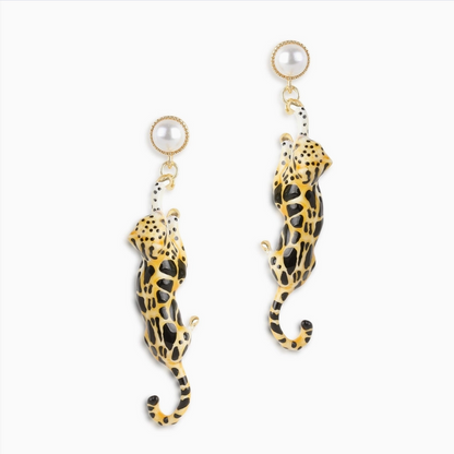 Clouded Leopard Drop Earrings