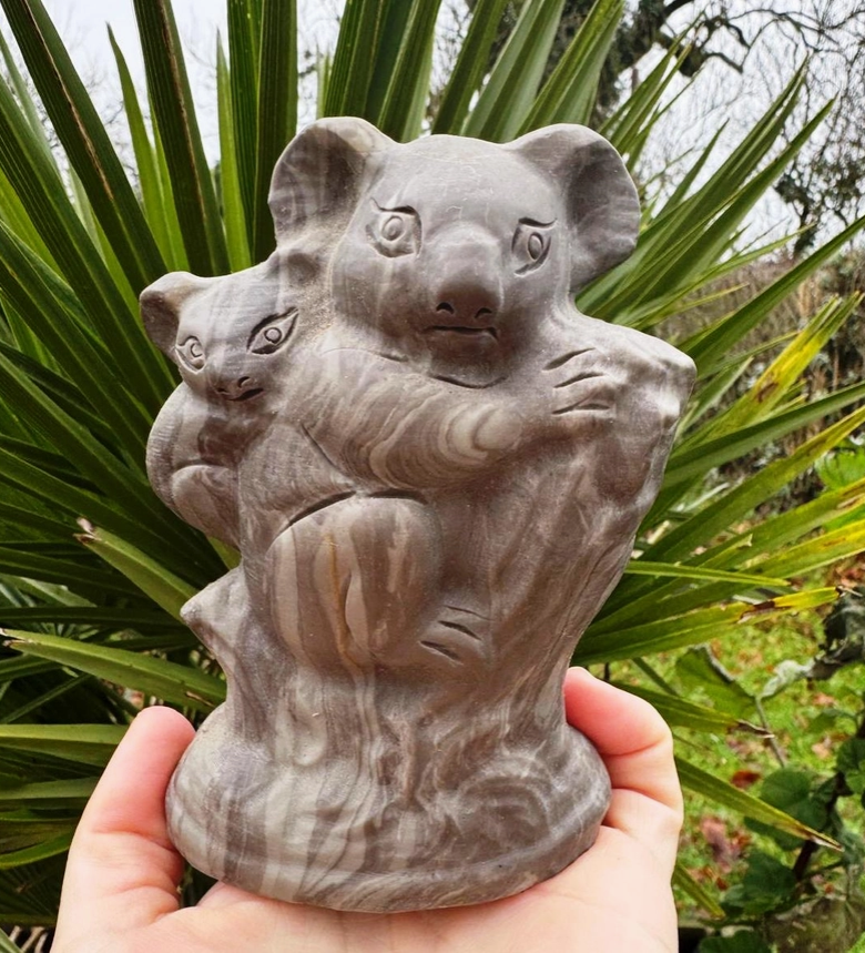 Koala &amp; Baby Carved Crystal