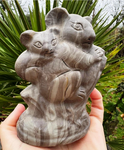Koala &amp; Baby Carved Crystal