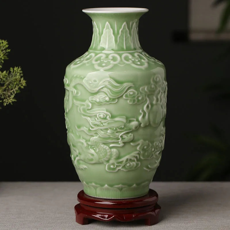 Ceramic Patterned Green Vase