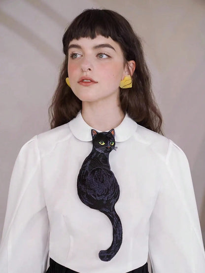 Embroidered Black Cat Tie