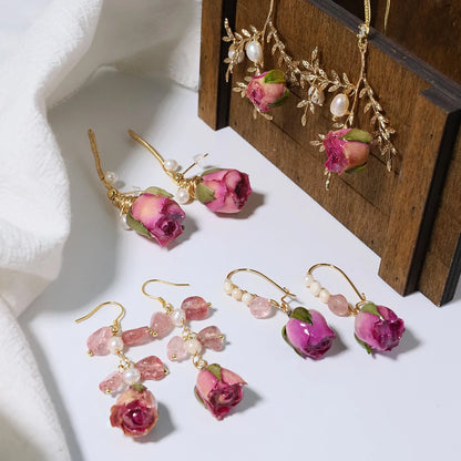 Pearl &amp; Rose Drop Earrings