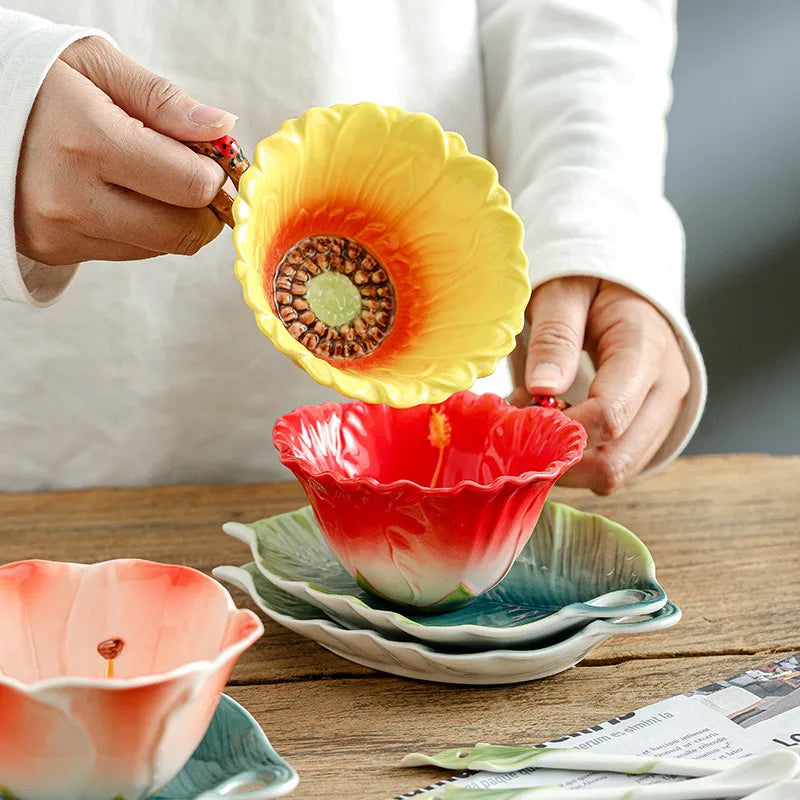 Flower Mug, Leaf Coaster, and Spoon Set - Floral Fawna