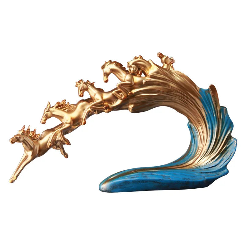 Nordic Galloping Horse Wave Sculpture - Floral Fawna