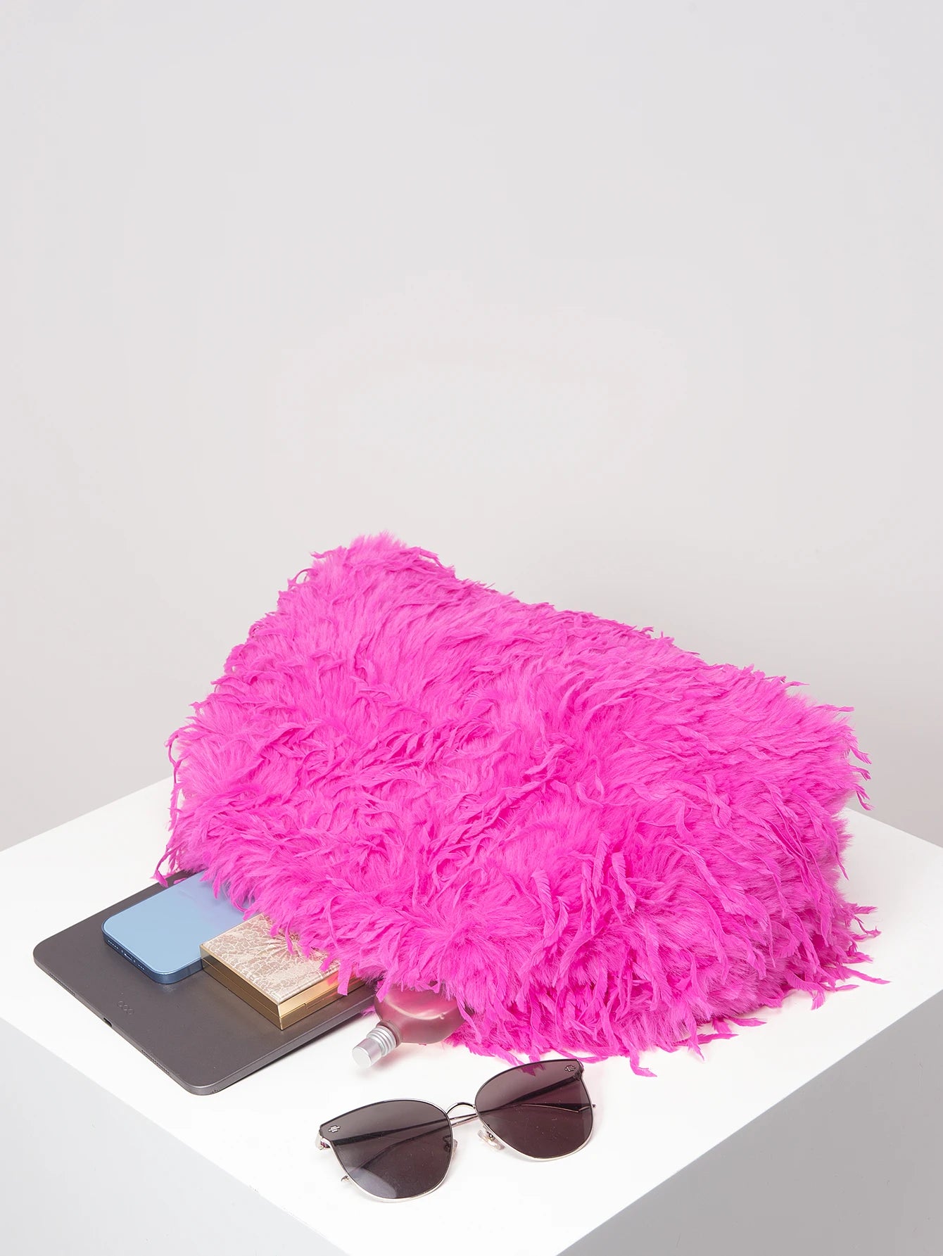 Oversized Faux Feather Clutch Bag