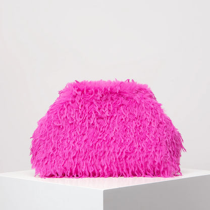 Oversized Faux Feather Clutch Bag