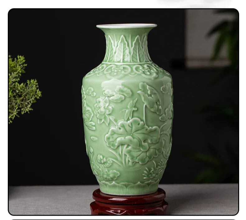 Ceramic Patterned Green Vase
