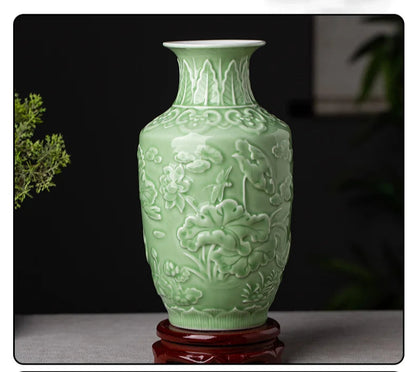 Ceramic Patterned Green Vase