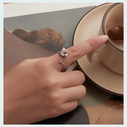 Sterling Silver Flying Dragon Ring - Floral Fawna
