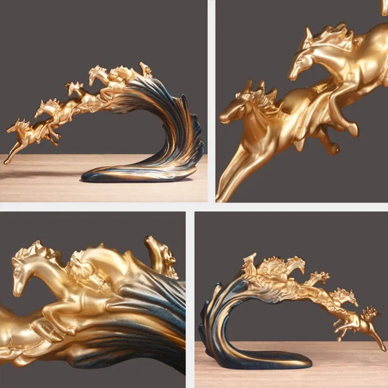 Nordic Galloping Horse Wave Sculpture - Floral Fawna
