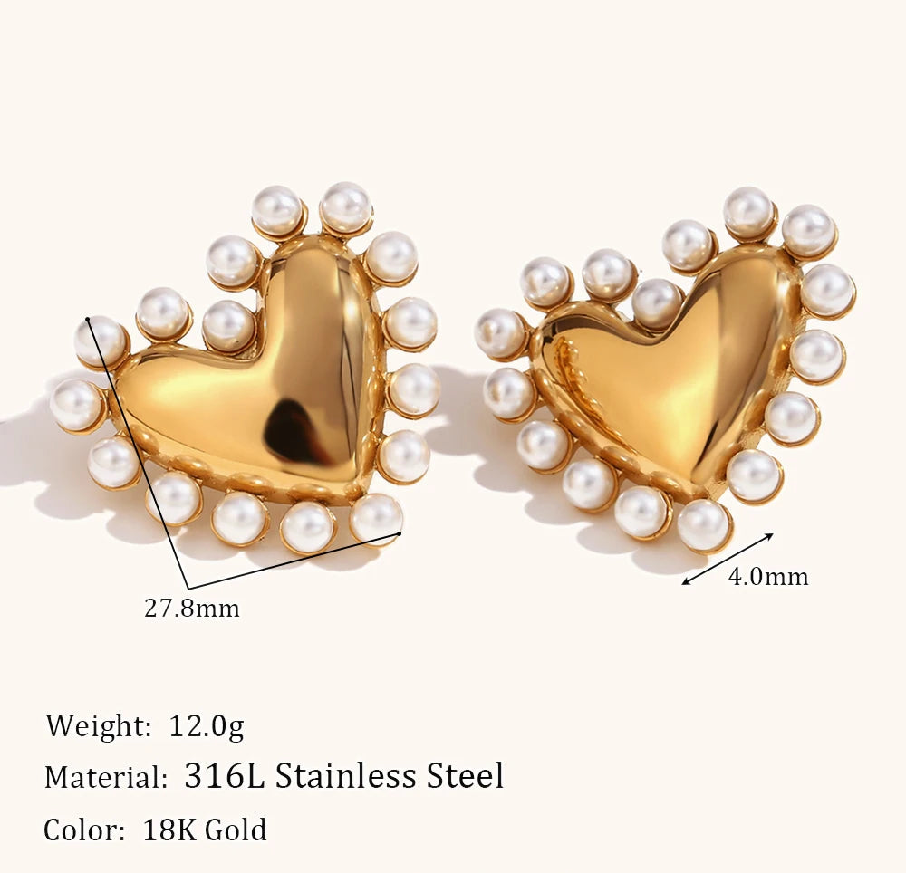 Heart &amp; Pearl Earrings