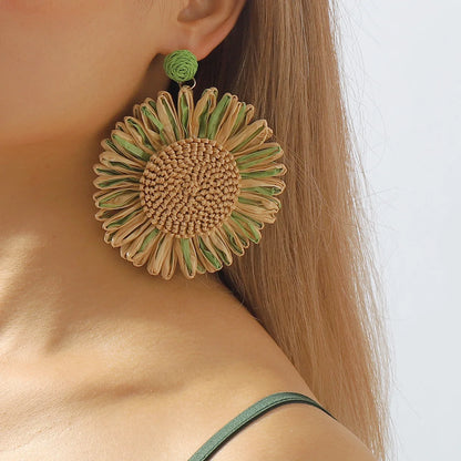Rattan Sunflower Earrings - Floral Fawna