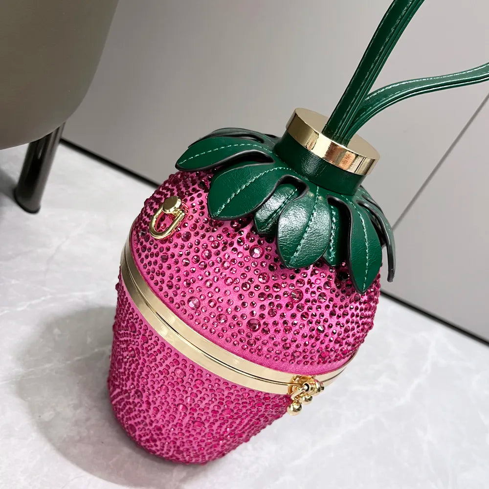 Rhinestone Strawberry Bucket Bag - Floral Fawna