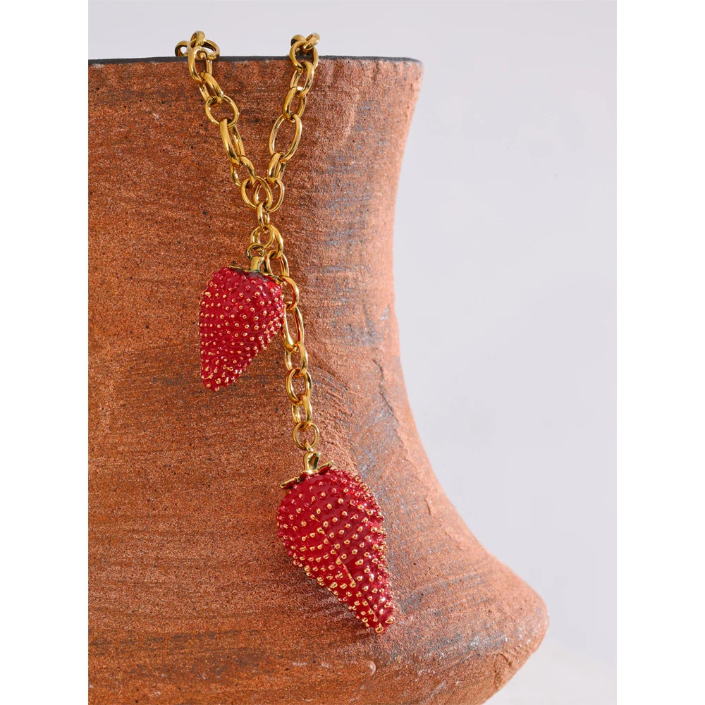 Gold Plated Strawberries Necklace