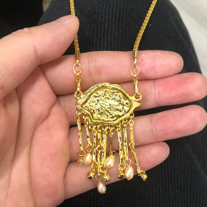 Statement Gold Eye Tassel Necklace