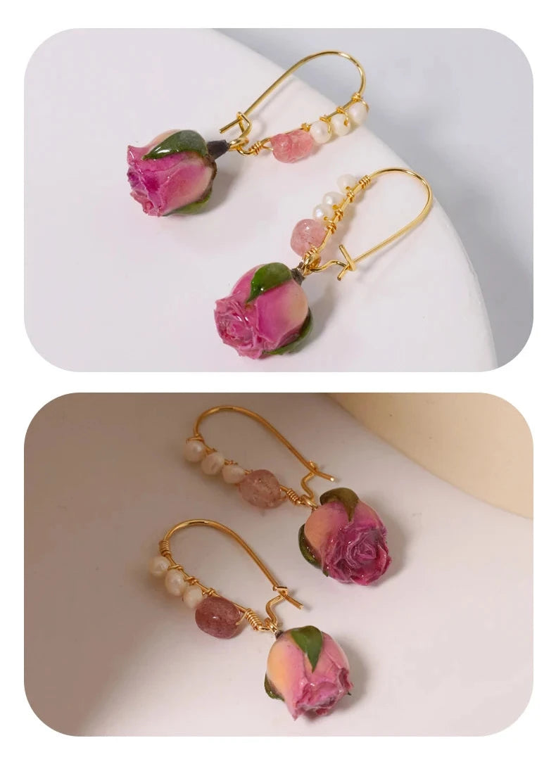 Pearl &amp; Rose Drop Earrings