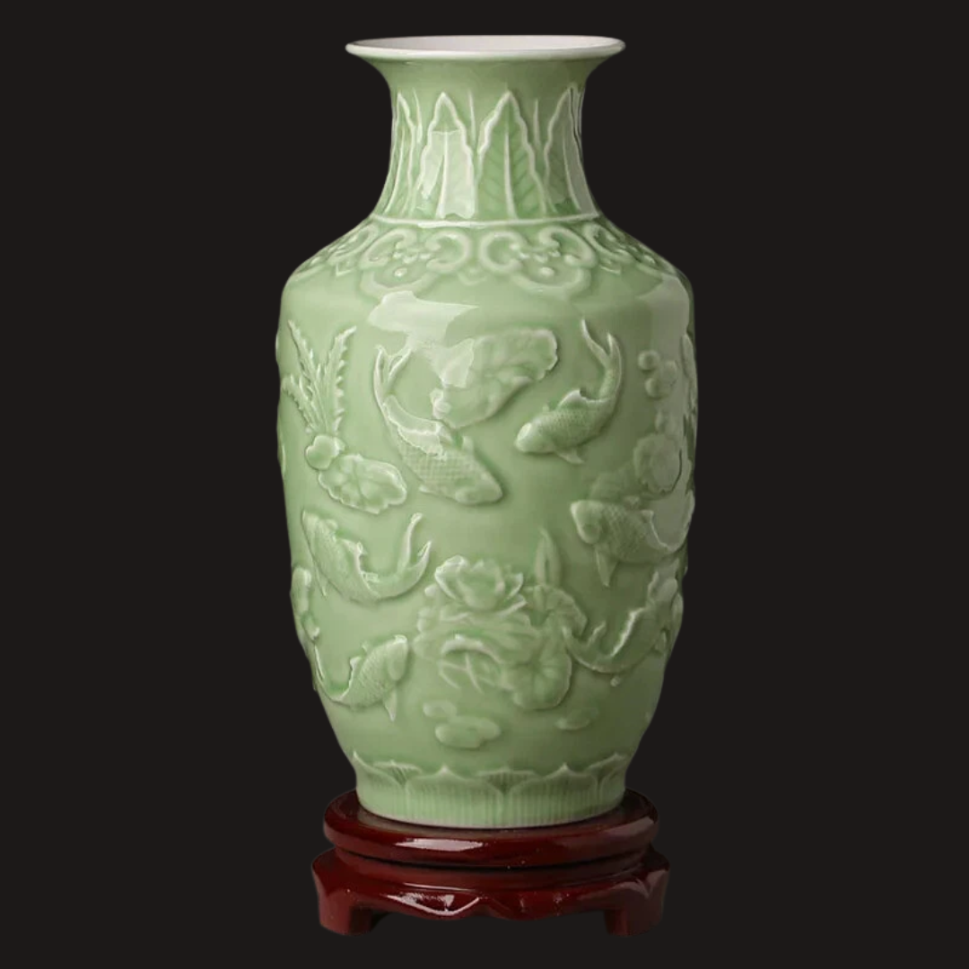 Ceramic Patterned Green Vase