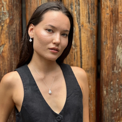 Silver Pearl &amp; Lichen Necklace