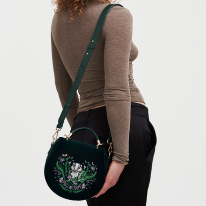 Badger Embroidered Green Top Handle Saddle Bag