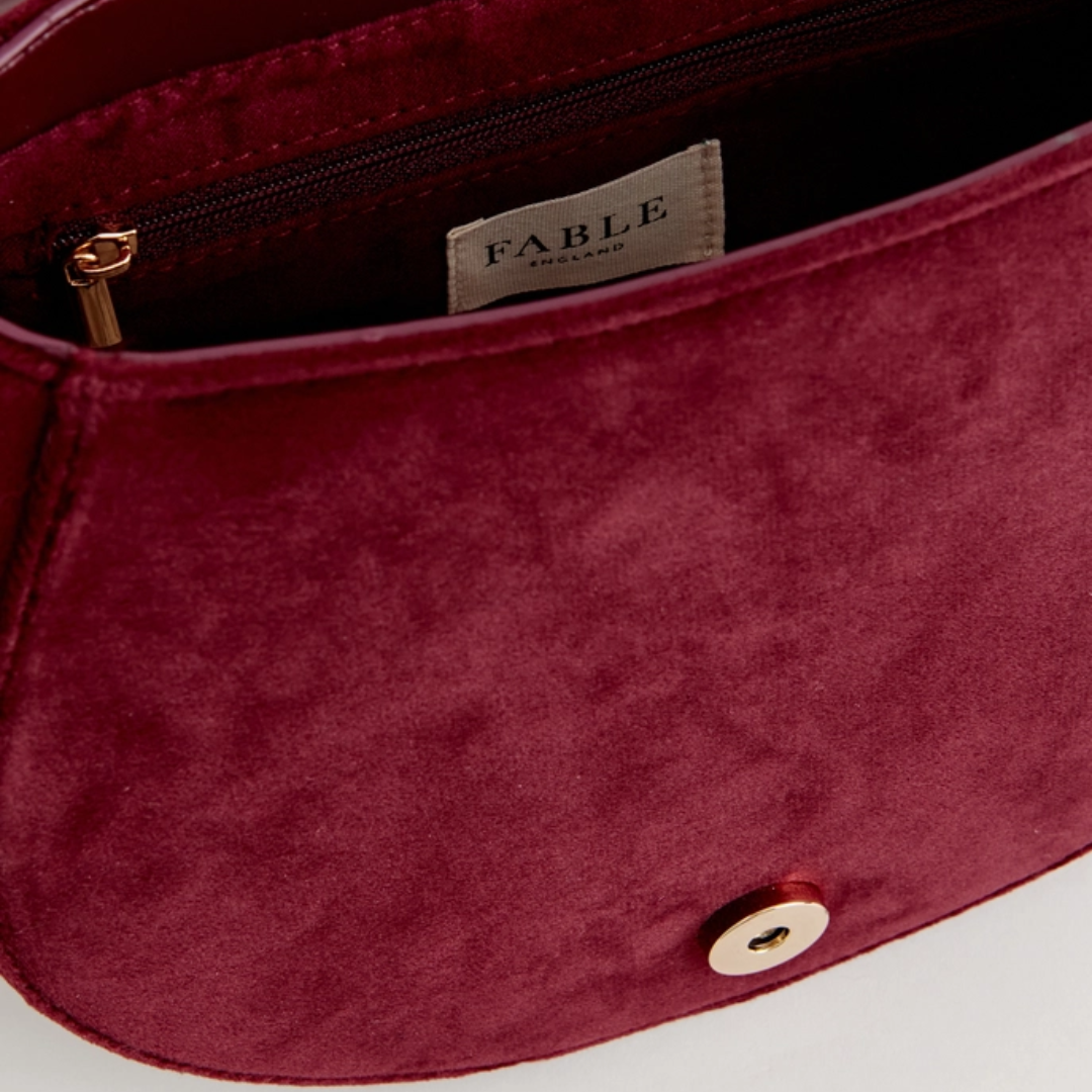 Fox &amp; Mushroom Embroidered Velvet Saddle Purse