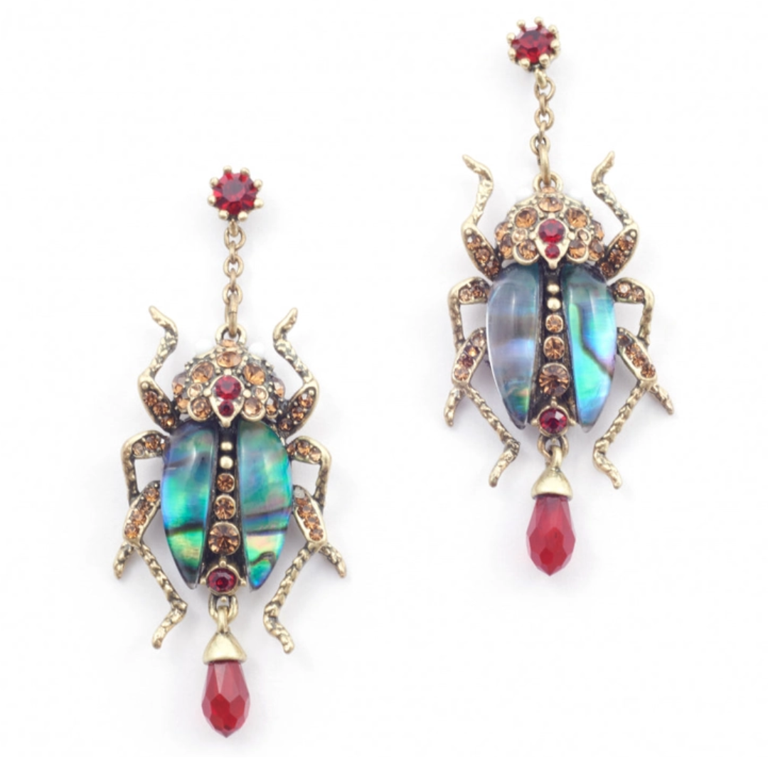 Bejewelled Beetle Statement Drop Earrings