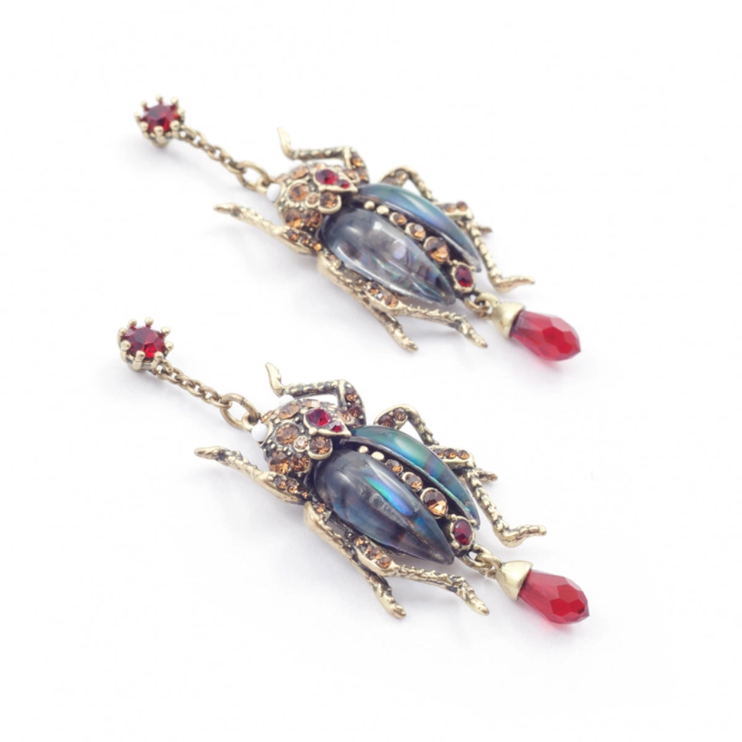 Bejewelled Beetle Statement Drop Earrings