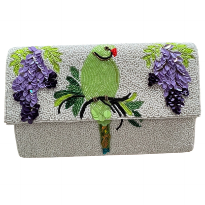 Embellished Ring Neck Parakeet Crossbody Bag