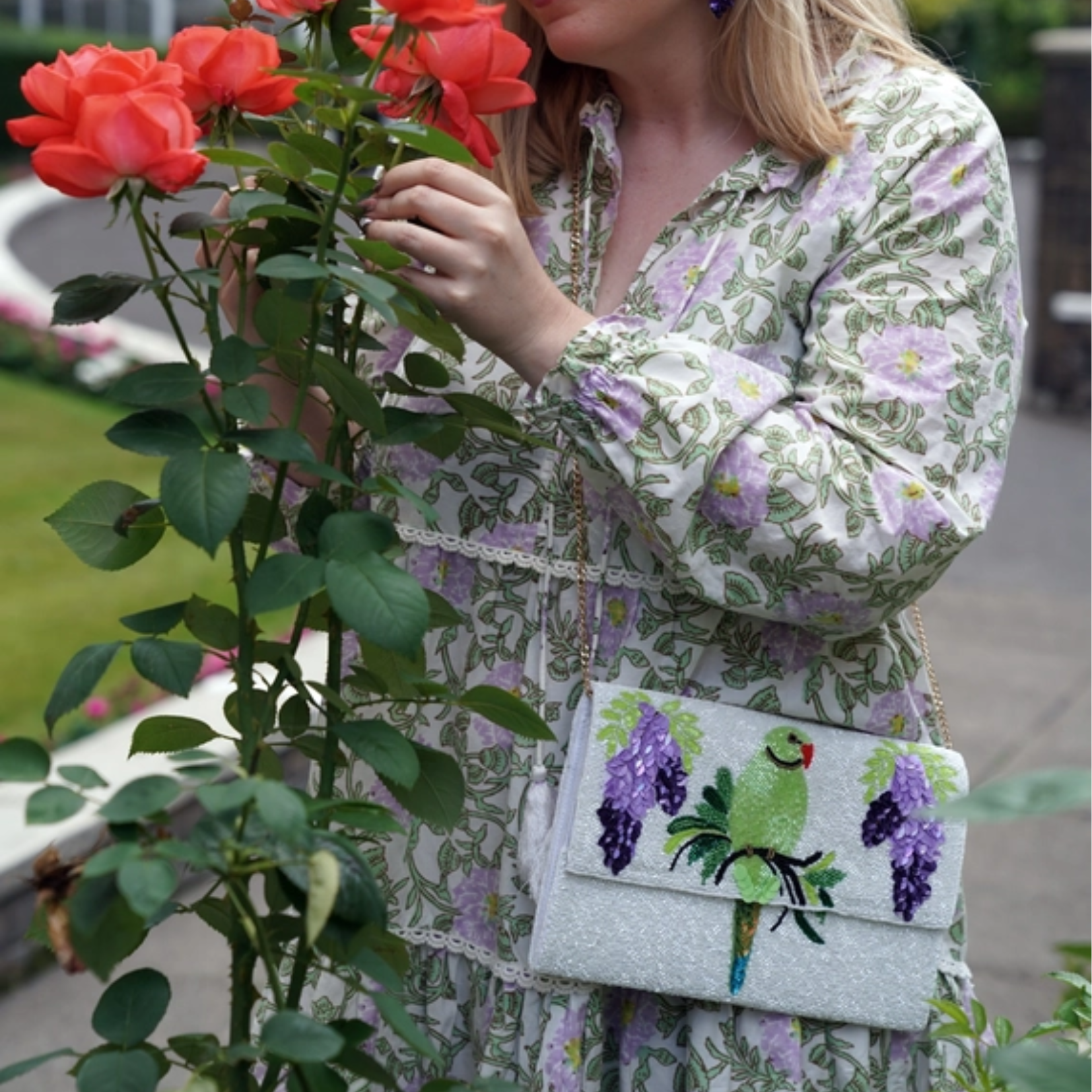 Embellished Ring Neck Parakeet Crossbody Bag