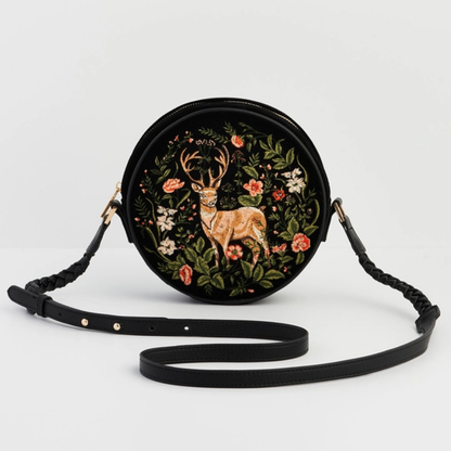 Fawn Embroidered Black Circle Bag