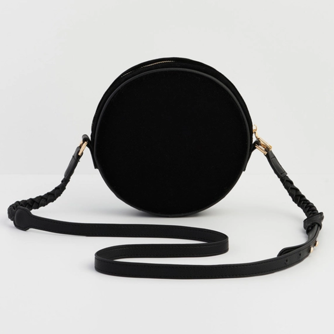 Fawn Embroidered Black Circle Bag