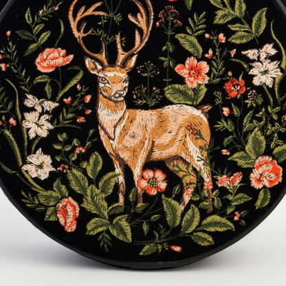 Fawn Embroidered Black Circle Bag