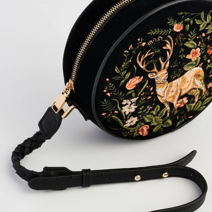Fawn Embroidered Black Circle Bag