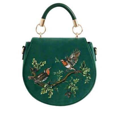 Robin Love Fern Green Velvet Embroidered Purse