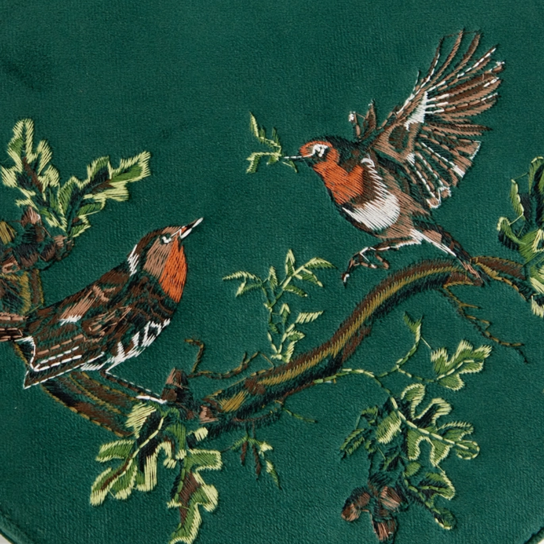 Robin Love Fern Green Velvet Embroidered Purse