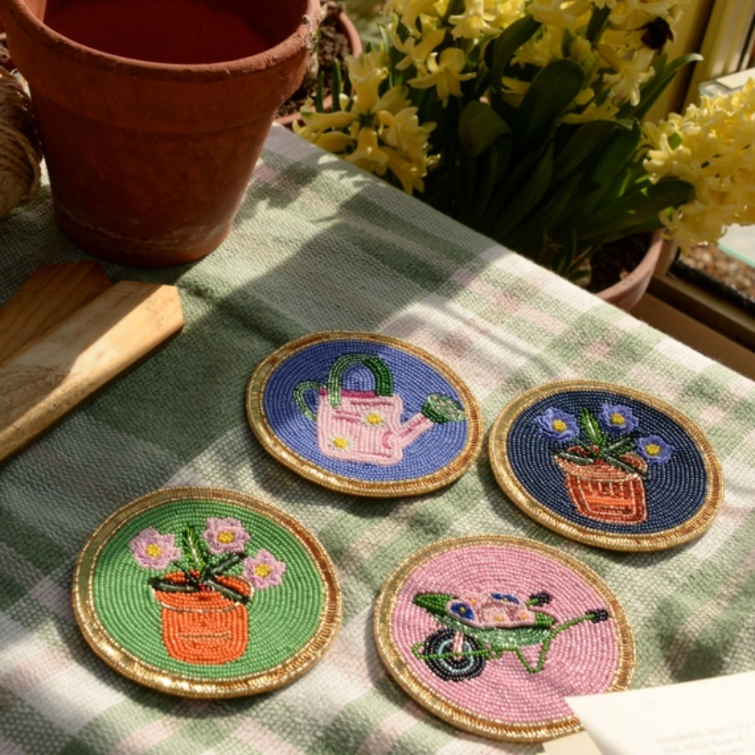 Beaded Gardening Coasters - Set of 4