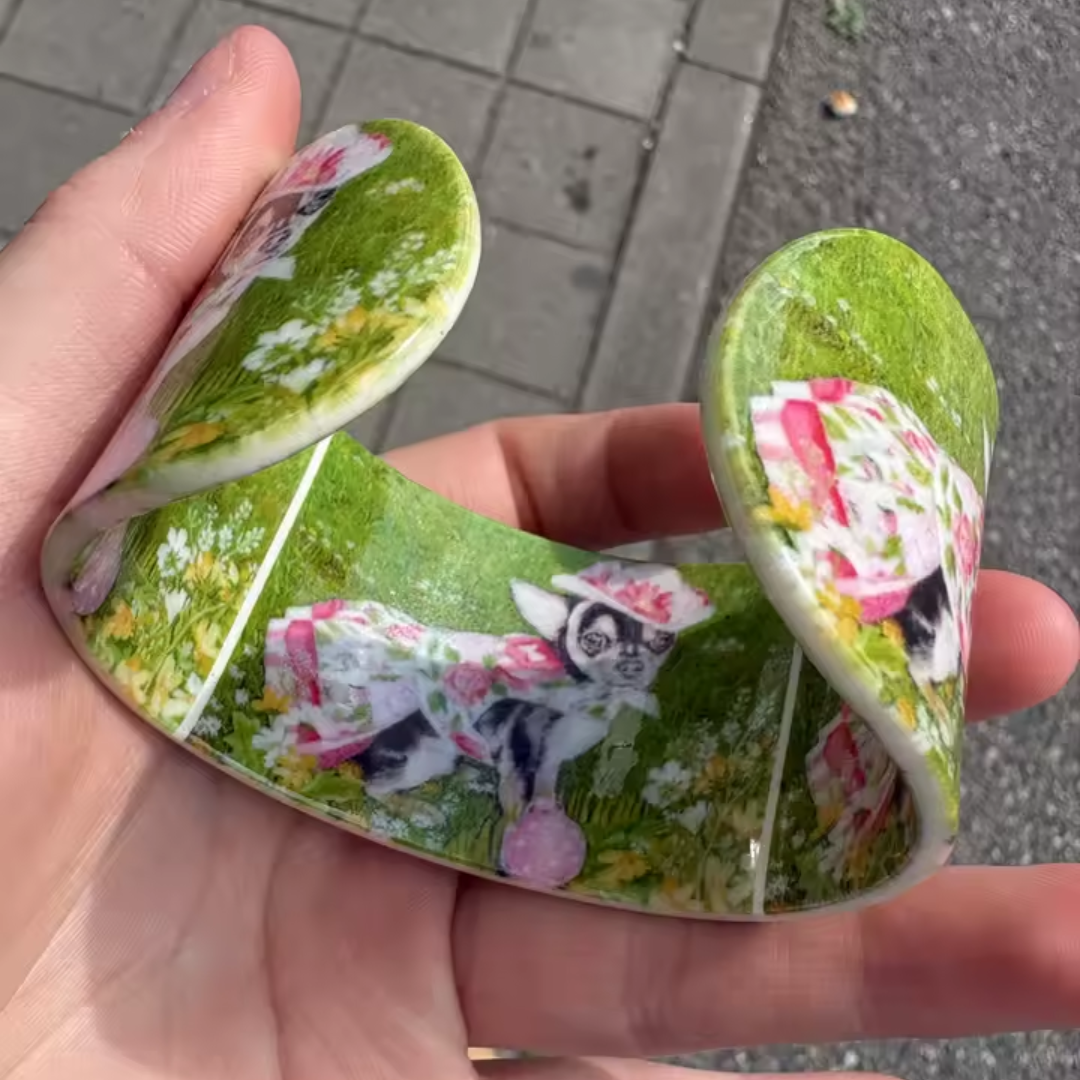 Flower Chihuahua Acrylic Bangle