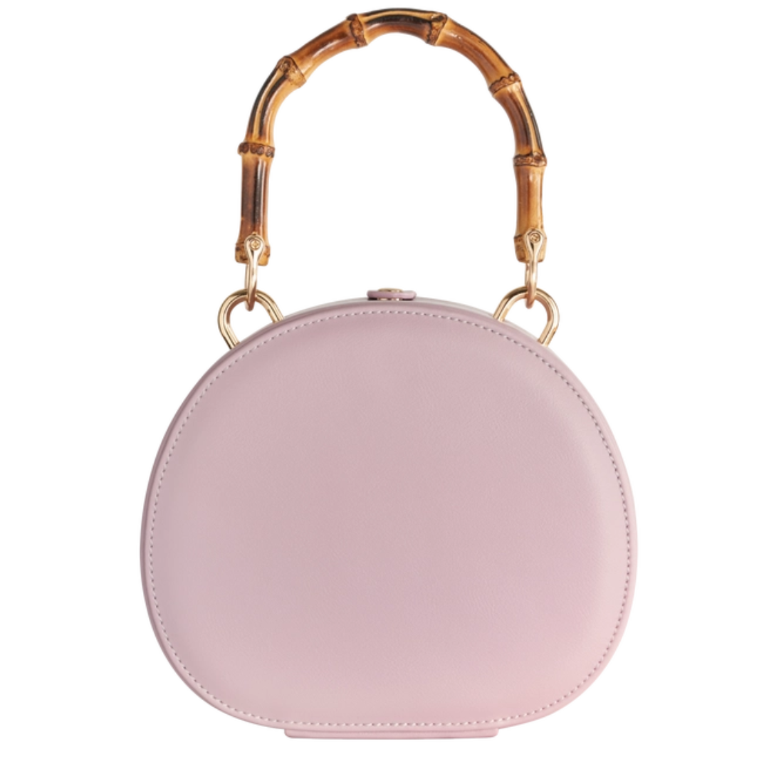 Embroidered Shell Lilac Bamboo Top Handle Bag