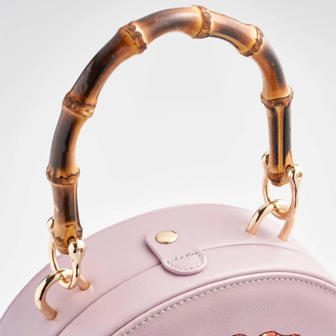 Embroidered Shell Lilac Bamboo Top Handle Bag